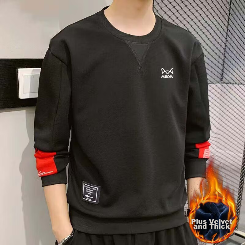 MiiOW Sweatshirt for Men, Spring And Autumn Long-Sleeve T-Shirt, Round Neck Casual Trendy Brand Long-Sleeve Undershirt Top, Gray, 3XL 21