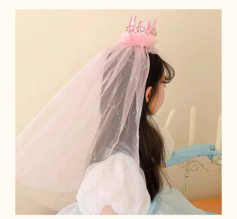 Duomeiyi Birthday Hat, Birthday Scene Decoration, Girl Adult Dress-Up, Children's Birthday Decorations, Props, Pink Crown, Veil 2