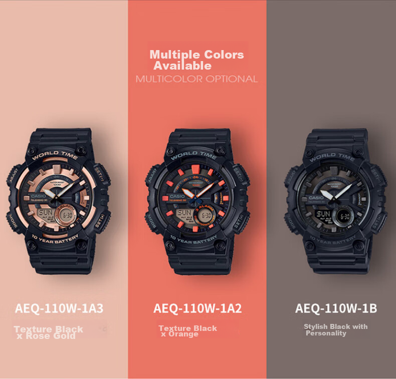 Casio Men's Sports Multifunctional Dual Display Waterproof Solar-Powered Electronic Watch, Student Gift AEQ-110W 13