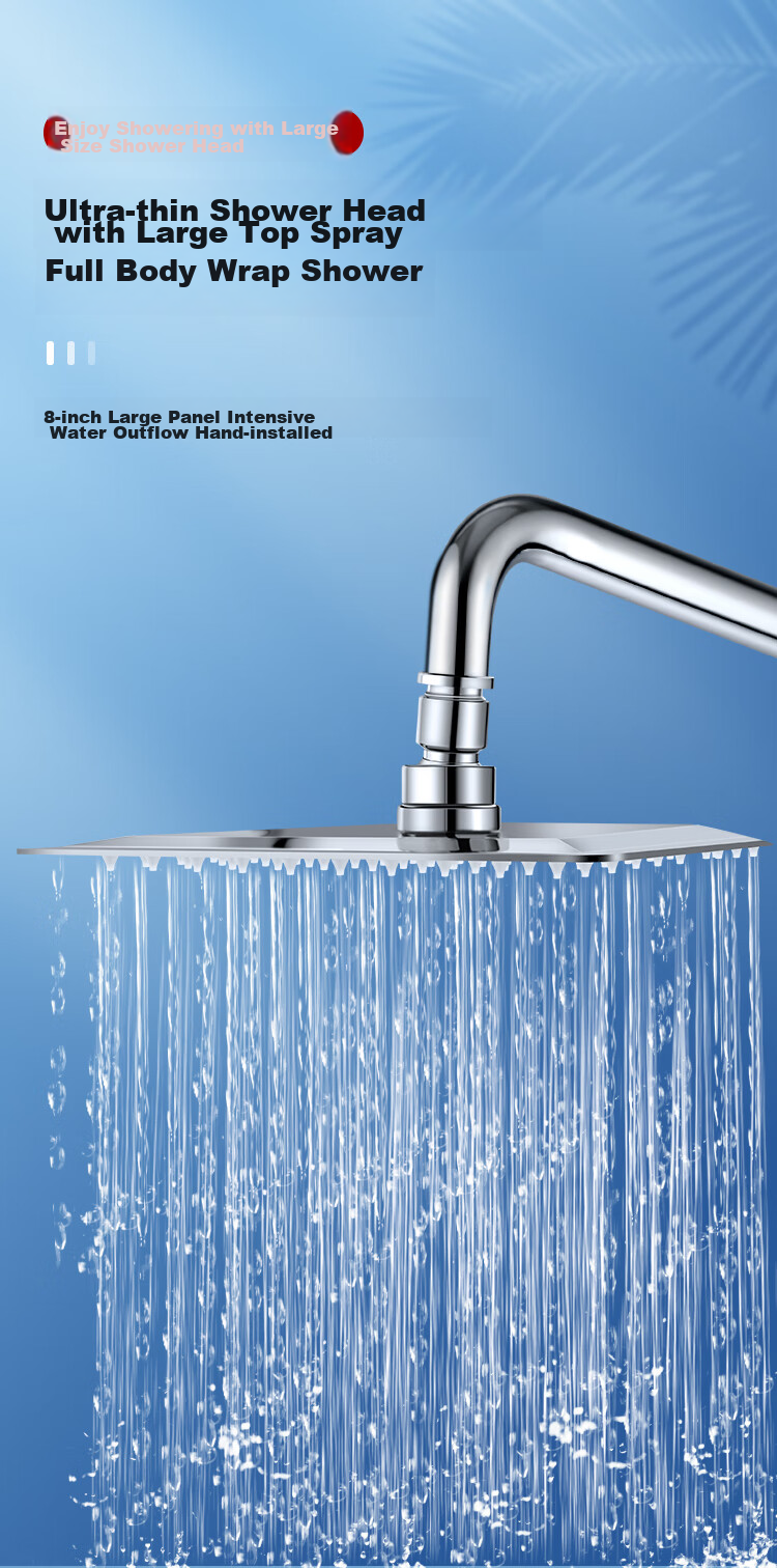 Larsd AL8073 Top Spray Shower Head, 304 Stainless Steel Shower Head, Heat-Resistant, Square Ultra-Thin Top Spray Head 1