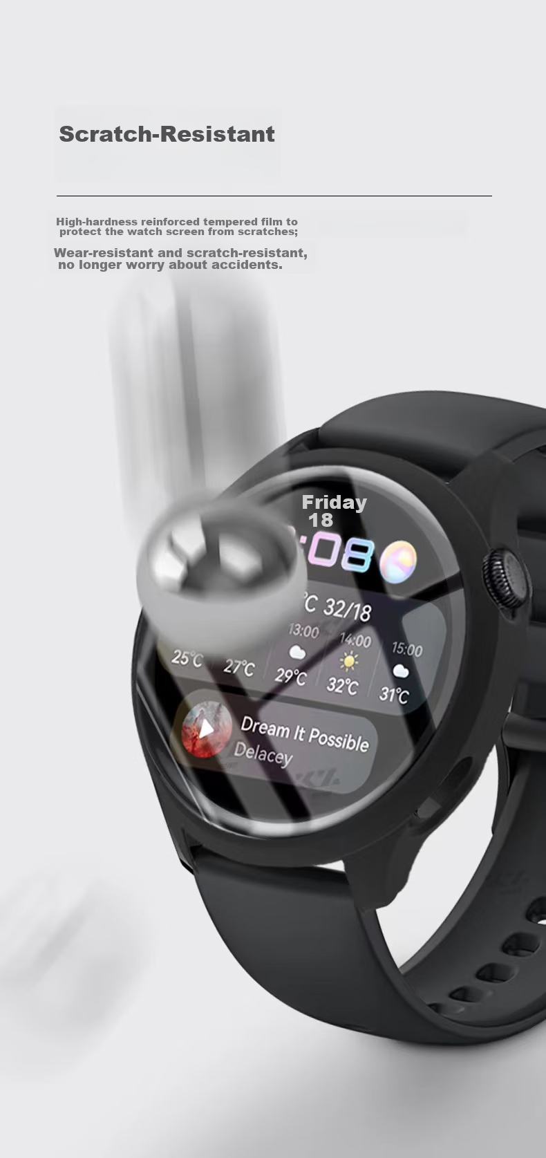 KMaxAI Protective Case with Tempered Glass for Huawei Watch 3, Full Dial Protection Cover, Shockproof Hard Shell, Smartwatch Accessory for Huawei Men's And Women's Watches, Black 5