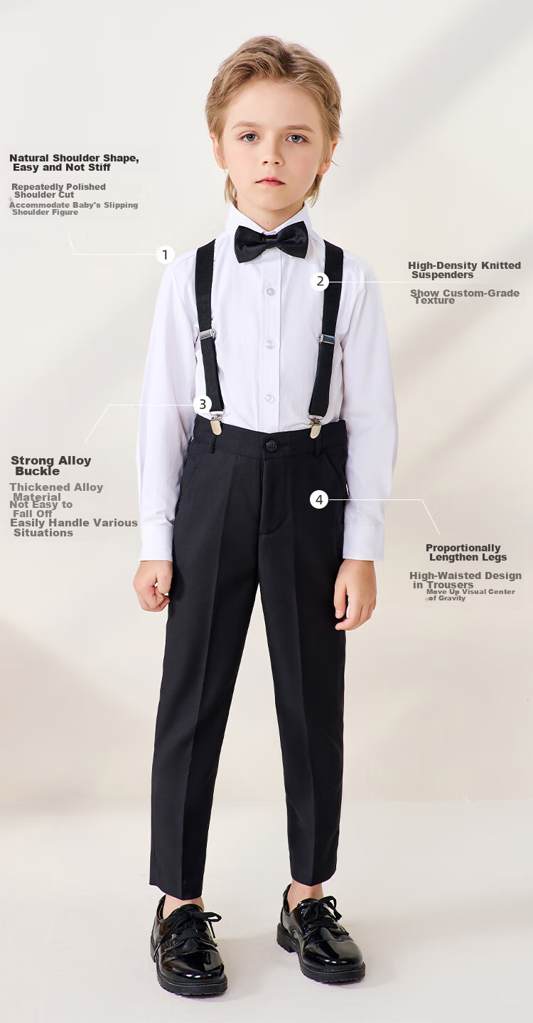 ROMON Children's Formal Wear, Holiday Performance Outfit, Boys' Graduation Host Long-Sleeve Long Pants Suspender Suit, Black, Size 150 13