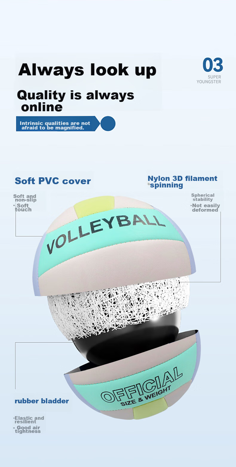 CAMEWIN Volleyball, Size 5, for Middle School Students, Machine-Stitched PVC Beach Volleyball, Thickened Macaron Color, Hard Volleyball for Competition Training, Size 5 Soft Volleyball 4