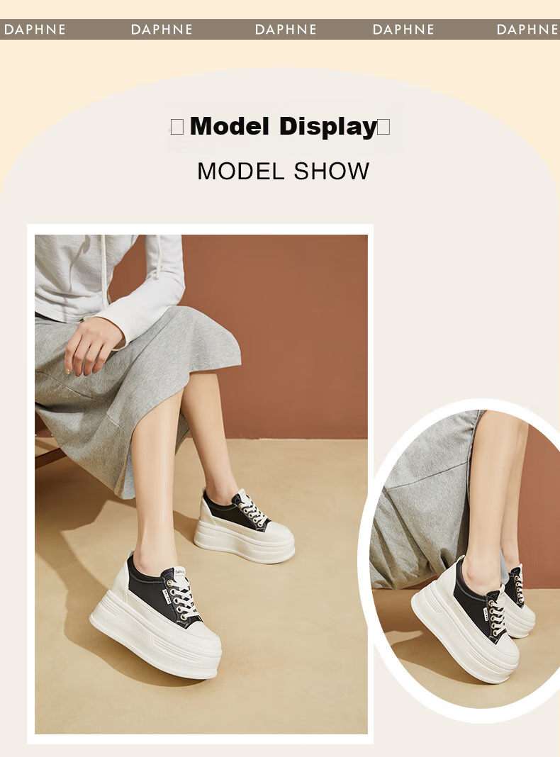 DAPHNE Thick-Soled Height-Increasing Casual Shoes for Women, Classic Sneakers, Height-Increasing Slimming White Shoes for Petite Women, White, Size 35 5