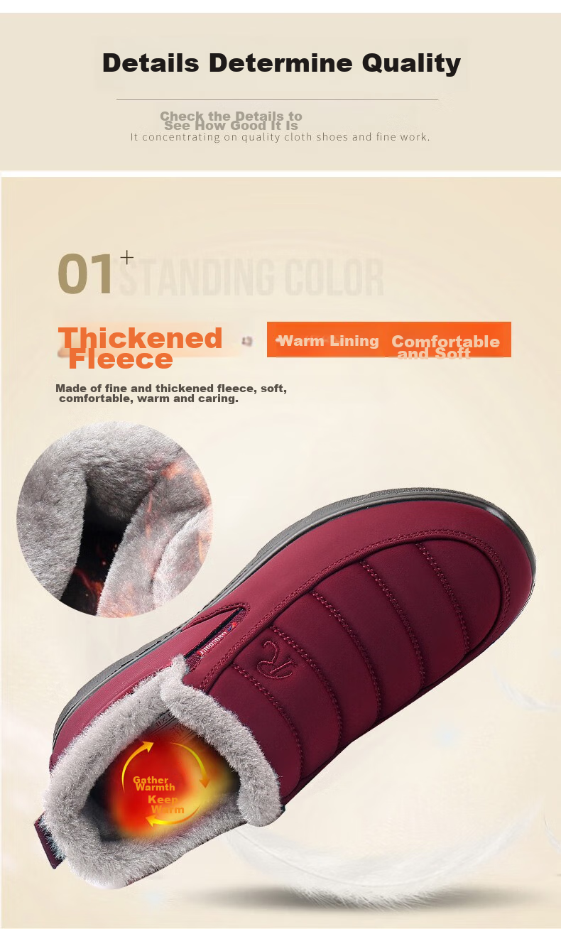 Ankang Winter Fleece-Lined Cotton Shoes, Traditional Beijing Cloth Shoes for Women, Middle-Aged And Elderly Waterproof Mom Shoes AK78896 Red 37 6