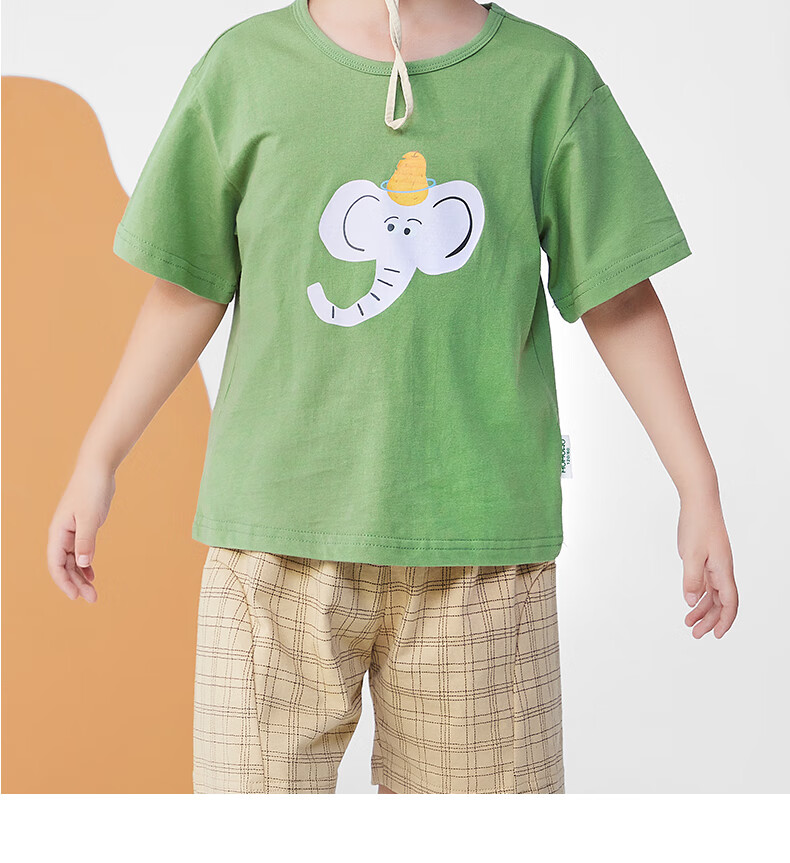 Mini Wooden House Kids Summer Short Sleeve Set Boys Girls Printed T-Shirt and Shorts Cute Elephant Ears 120 9