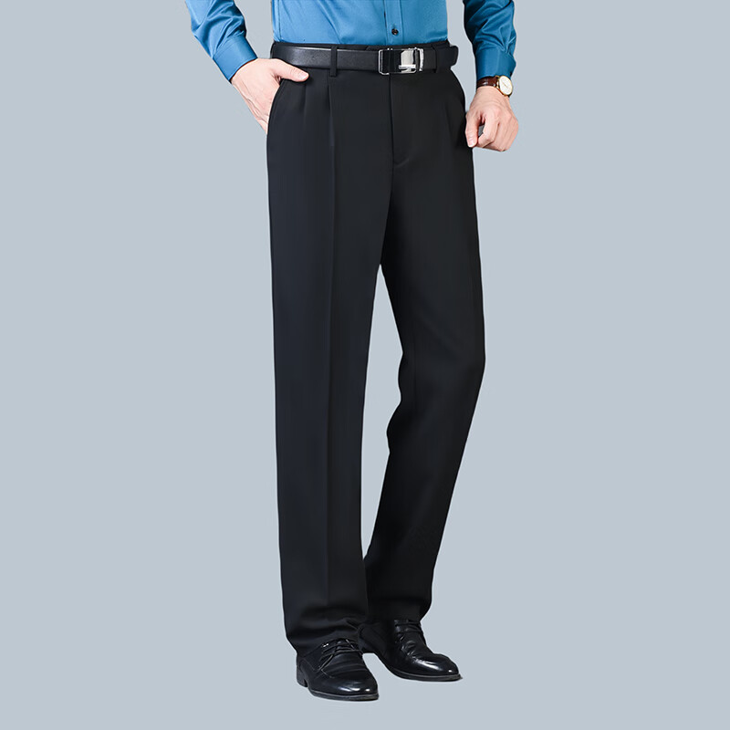 Ayoupang Spring And Summer Business Plus-Size Dress Pants for Men, Wrinkle-Resistant No-Iron Double Pleated High-Waist Deep Casual Trousers, Black, Size 33/2, 6 Feet 6