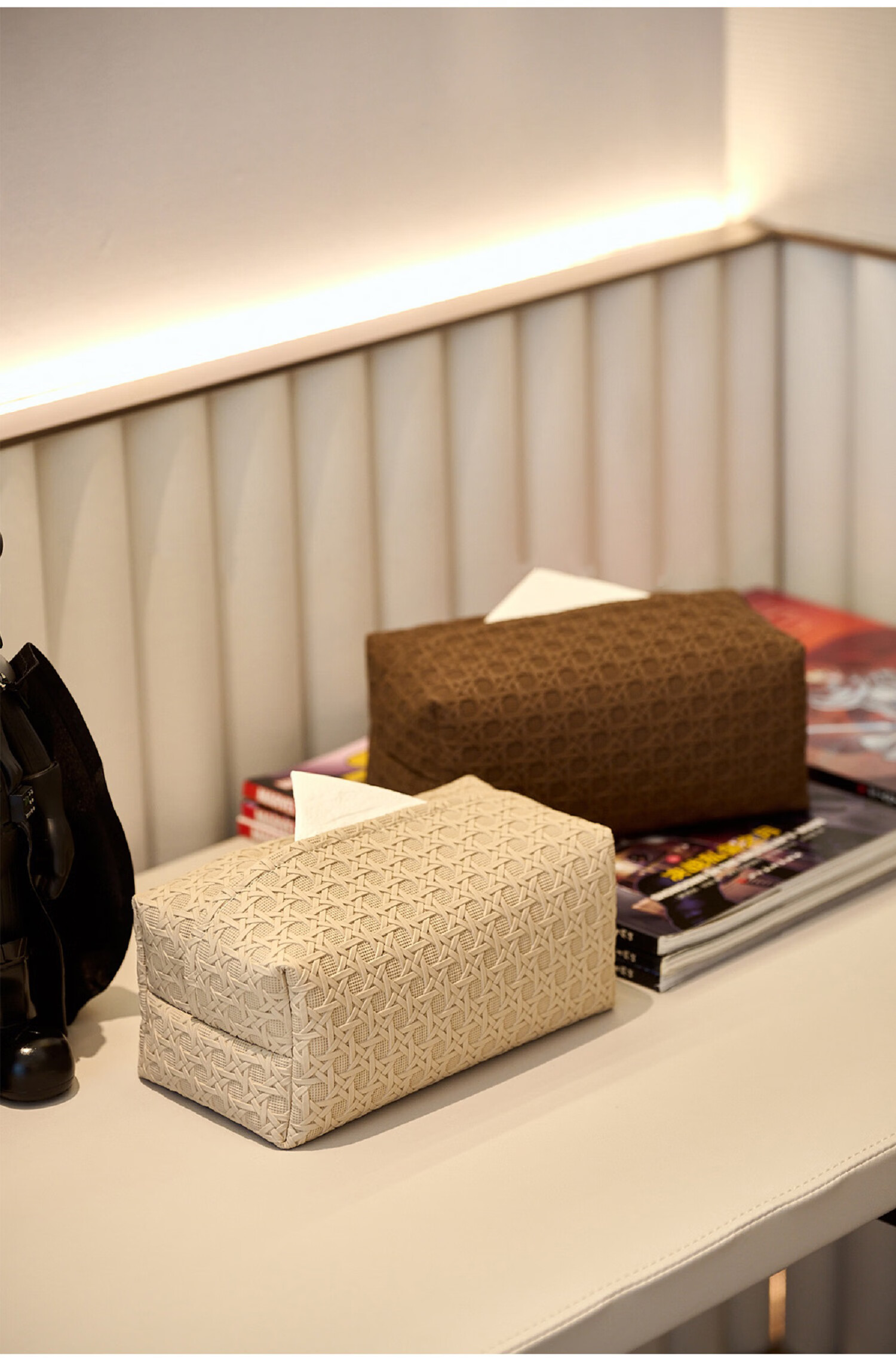 Fanyejia Tissue Box with Rattan Pattern, Luxury Leather Tissue Holder, Storage Box for Living Room, Bedroom, And Dining Table 19