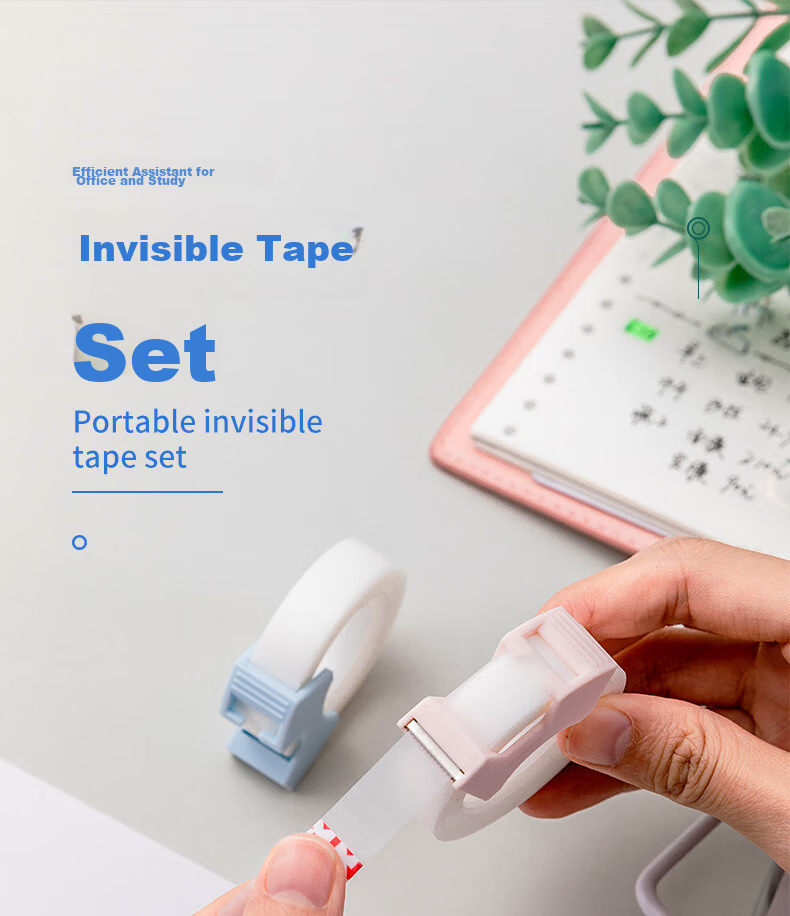 Deli Strong Invisible Tape Dispenser Set, 12mm*20y Small Tape, Back-To Essential Supplies, Error Correction Student Stationery, White Transparent 2 Rolls, 30112 1