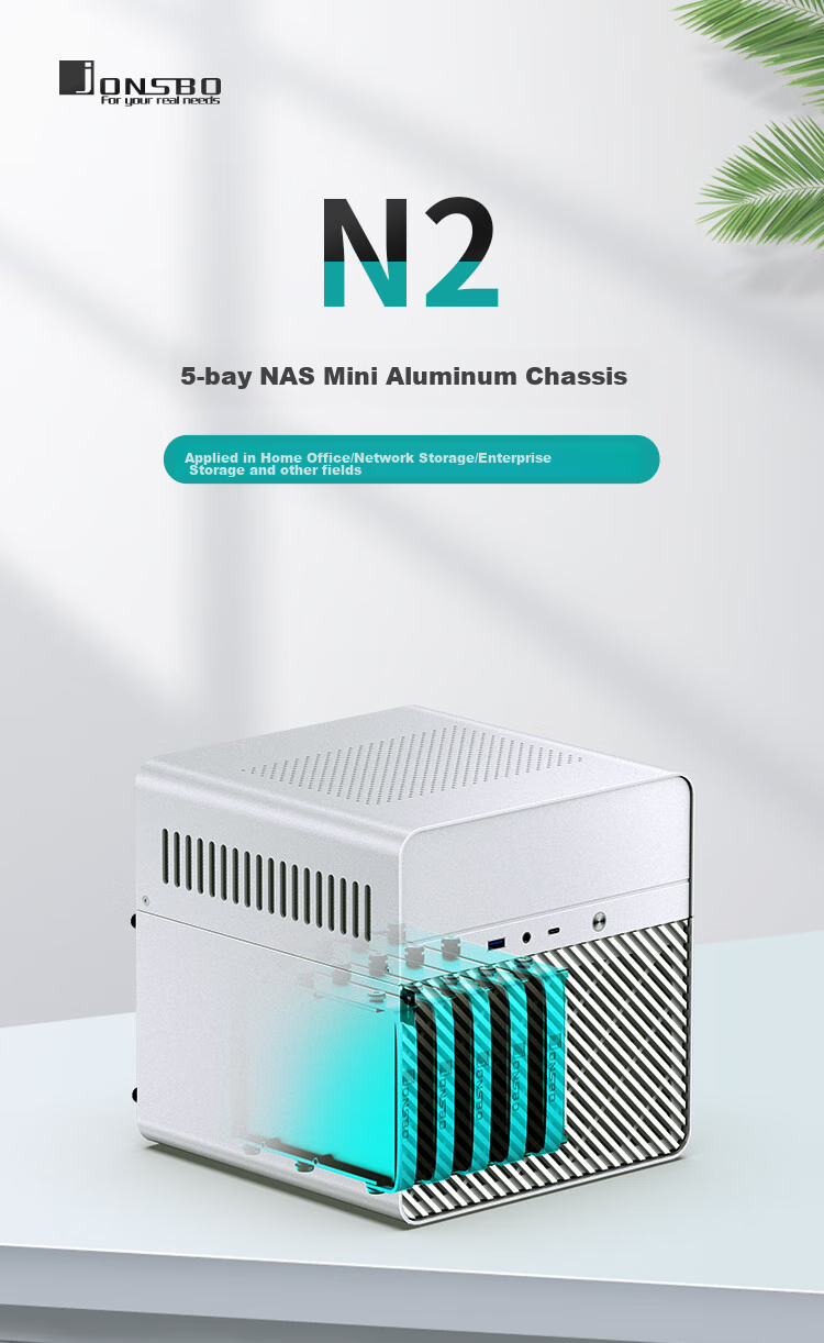 JONSBO N2 White Aluminum Case NAS Chassis (Supports ITX Form Factor, SFX Power Supply Position, Compartment Structure, 5+1 Hard Drive Bays, Includes 12CM Fan) 5