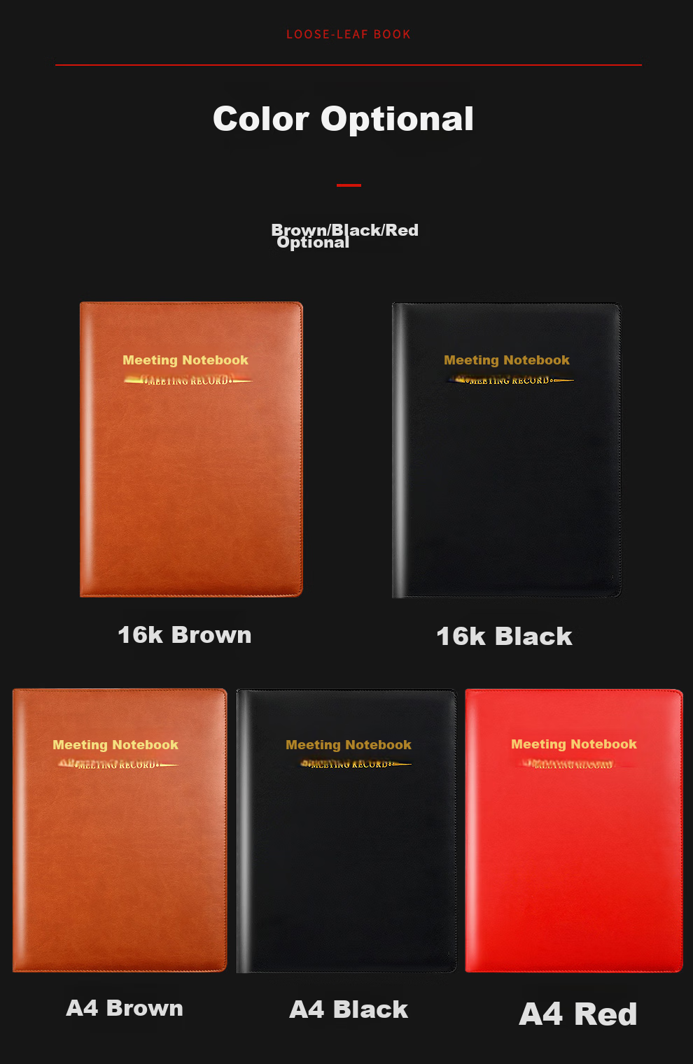 Jiaranheng Large Conference Notebook, Thickened Notepad with Detachable Pages, Journal, Office Stationery, 16K Work Notebook, Business Leather Cover Notebook, Customizable - 16K Brow 8