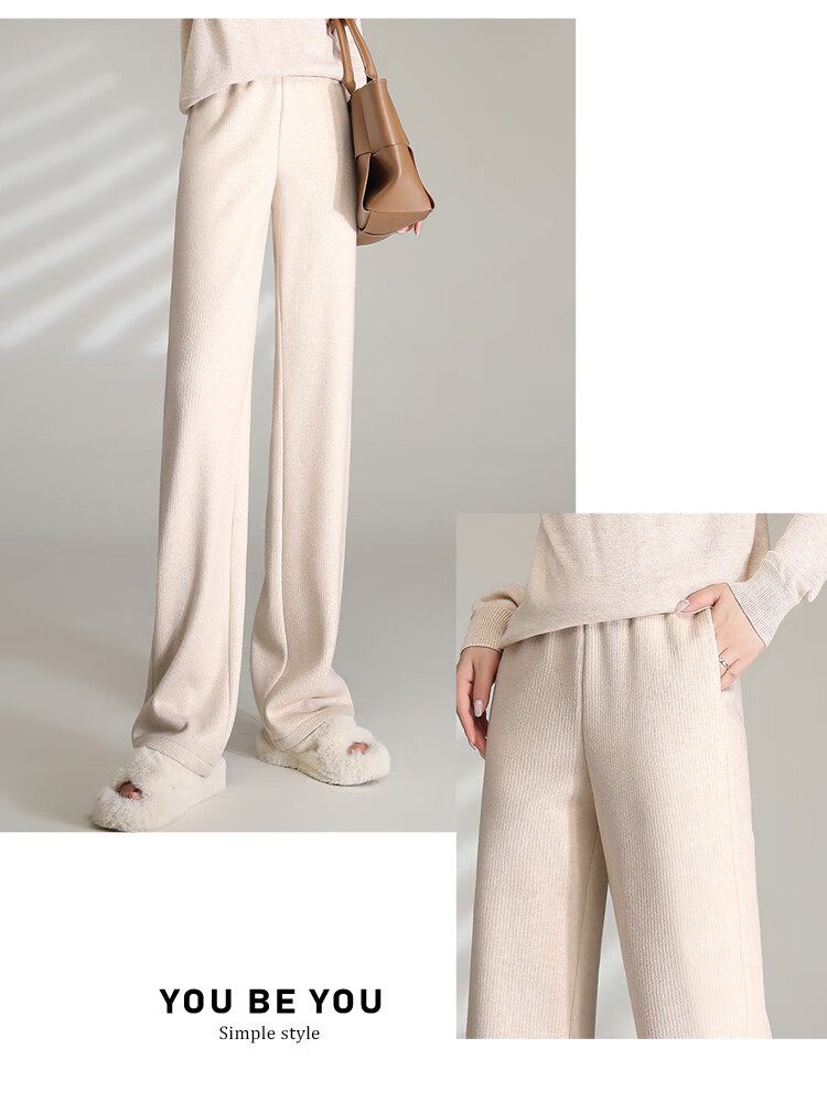 LOUISYAO Women's Winter Simple Solid Color High-Waist Fleece-Lined Thickened Straight-Leg Casual Pants Black 1 M 9