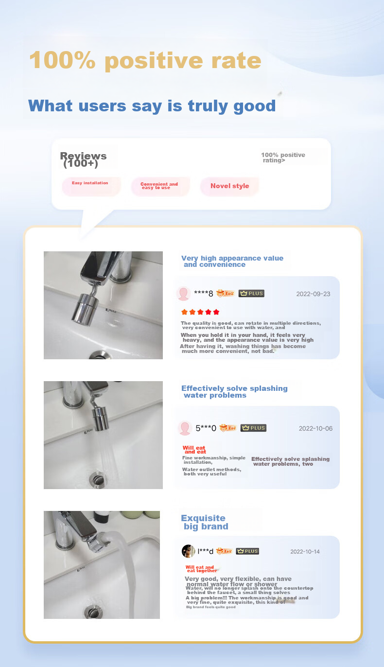 HEGII Faucet Extender, Universal Rotating Faucet Aerator Adapter, Dual Outlet Water Filter Splash-Proof Head HMN902Q 2