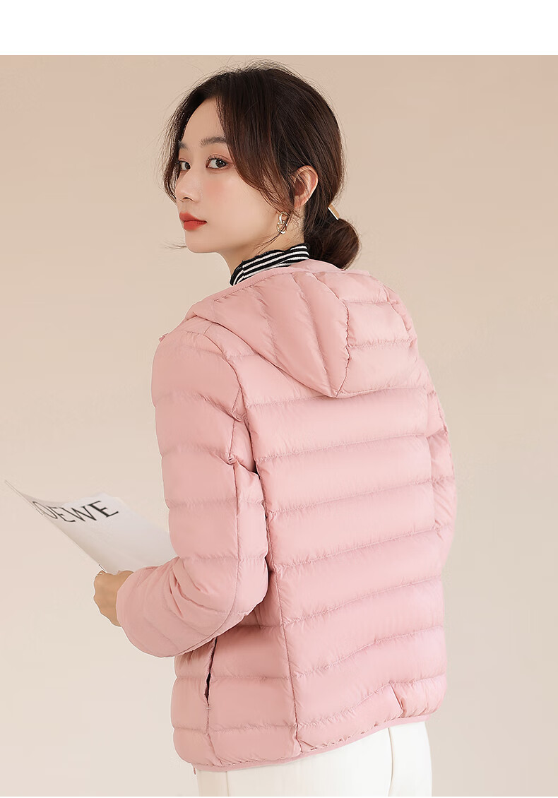 Jeanswest Women's Spring Autumn Hooded Lightweight Short White Duck Down Jacket Black S 12