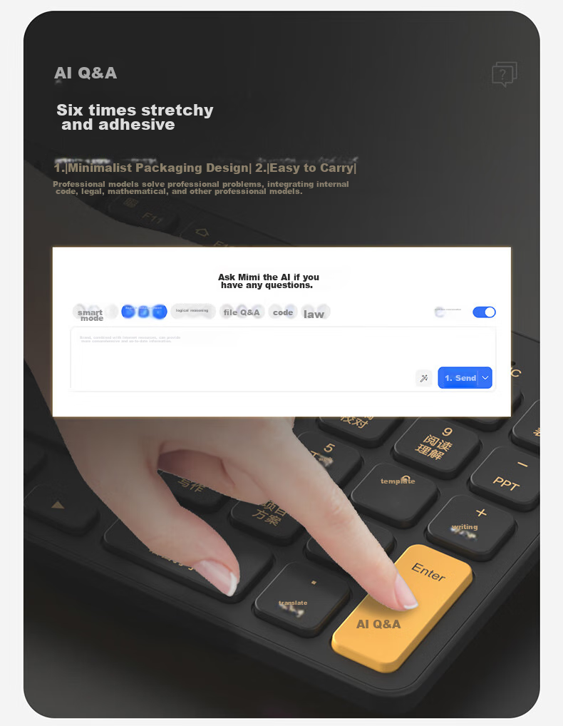 Mimouse KB6AI Smart Keyboard AI Writing PPT Drawing Video Conference Voice Typing Translation Wireless Bluetooth Office Keyboard Black 5