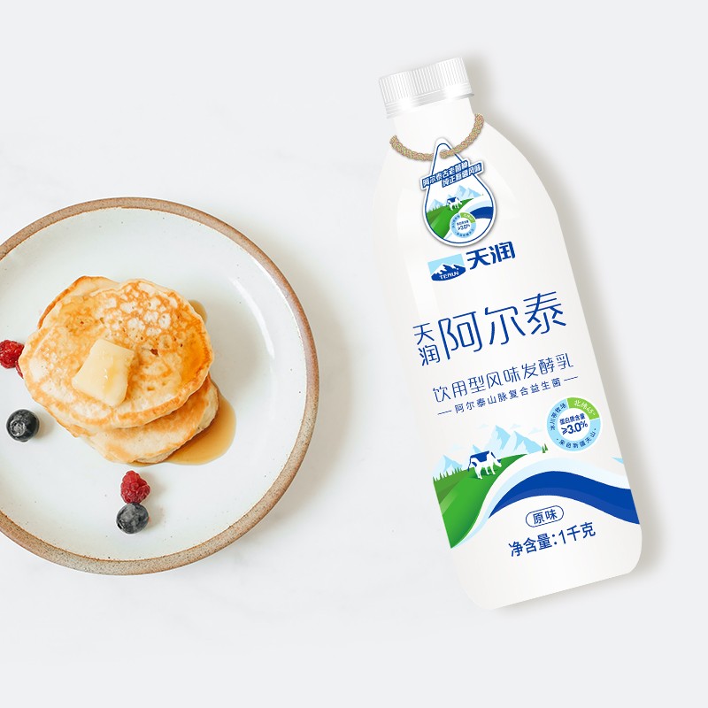 天润新疆特产 阿尔泰饮用型风味发酵乳低温酸奶 家庭装 1kg 酸奶