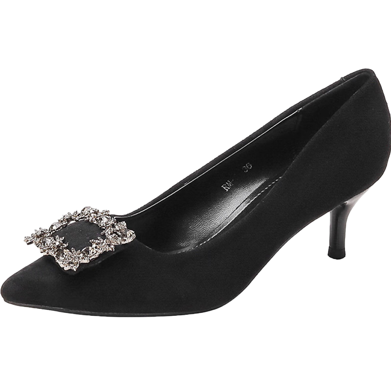 CARTELO Rhinestone Pointed Toe Pumps Snowflake Buckle High Heels KCC-6688 Black (5cm) Size 37