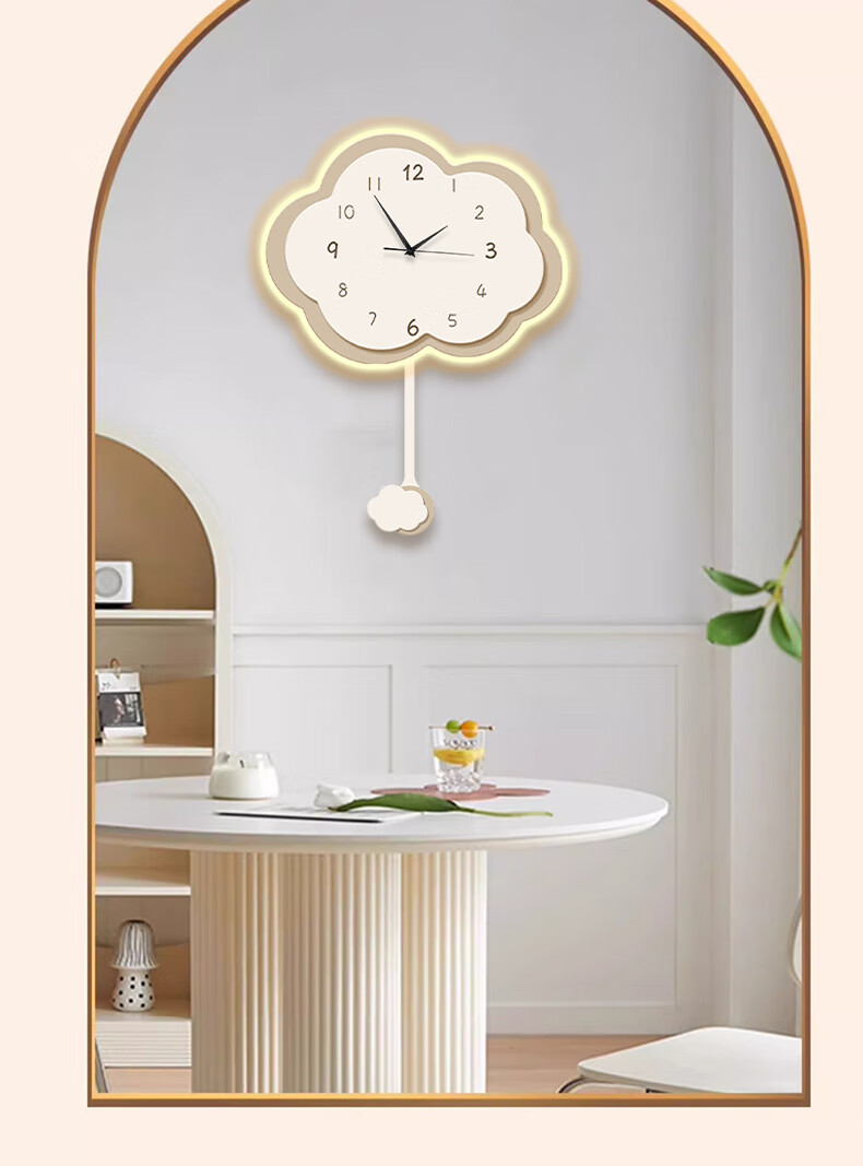Mao Jiu Jiang Minimalist Cream Style No-Drill Living Room Clock Wall Art 2025 New Silent Creative Wall Clock Decorative Light Painting 2