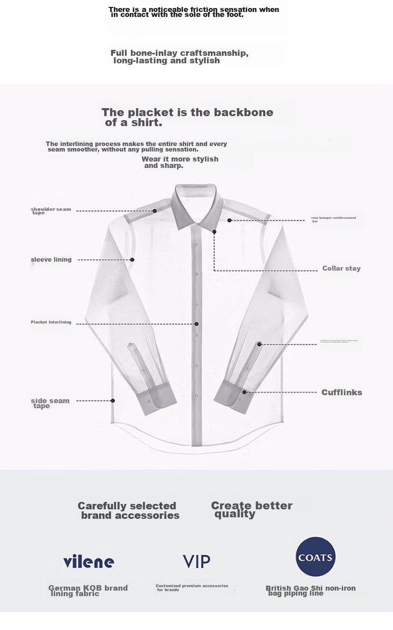FIRS Long-Sleeve Shirt for Men, DP Wrinkle-Free Dress Shirt, Business Casual Work Pure Cotton Shirt, White, Size 43 5