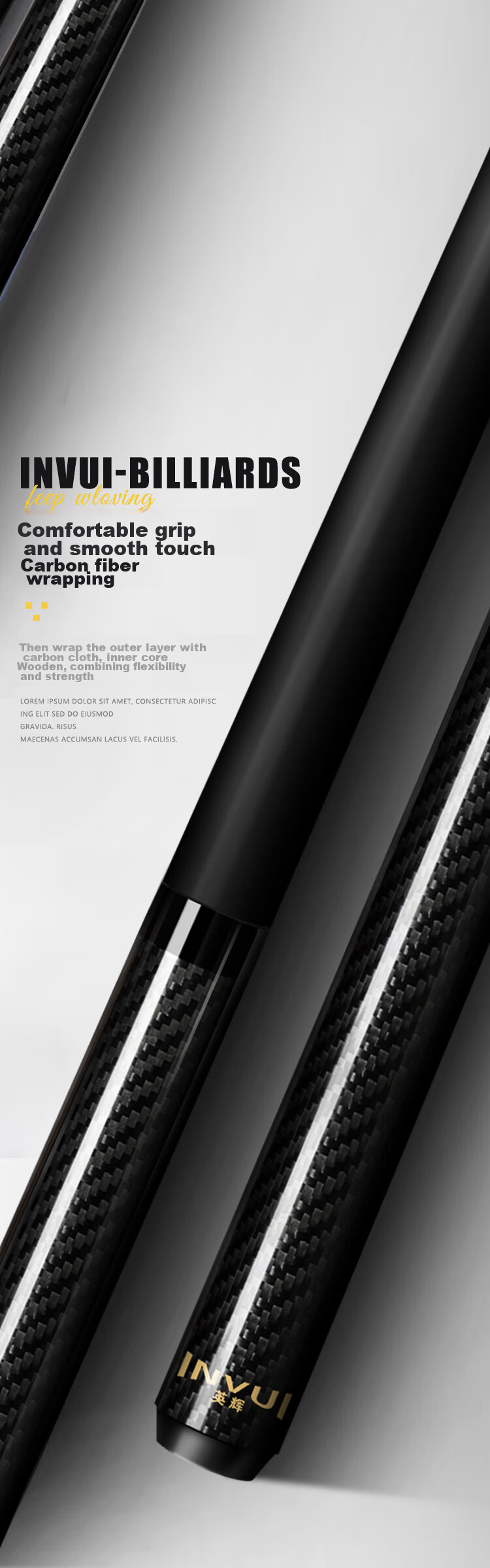 INVUI Pool Cue Carbon Tip Cue Chinese Black 8 High-Tech Carbon Fiber Billiard Cue Complete Set with Cue Case CR20H 9