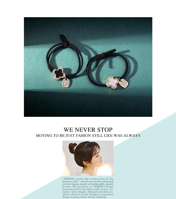 CHIMERA 2 Pieces Four-Leaf Clover Hair Ties, Korean Style Rhinestone Hair Bands, Bun Maker Ponytail Elastic Bands for Women, Mid-Autumn Festival Gift 1