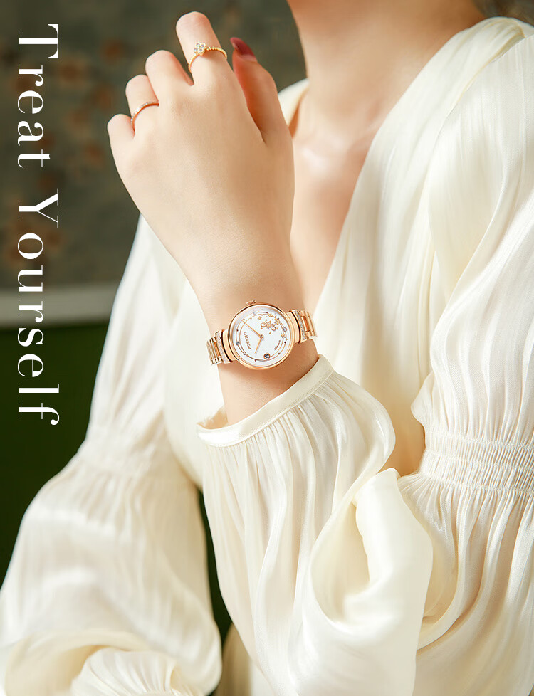 ROSSINI Women's Automatic Mechanical Watch with White Dial And Steel Strap, Birthday Gift for Girlfriend, Chinese Brand, Water-Resistant, Luminous 5