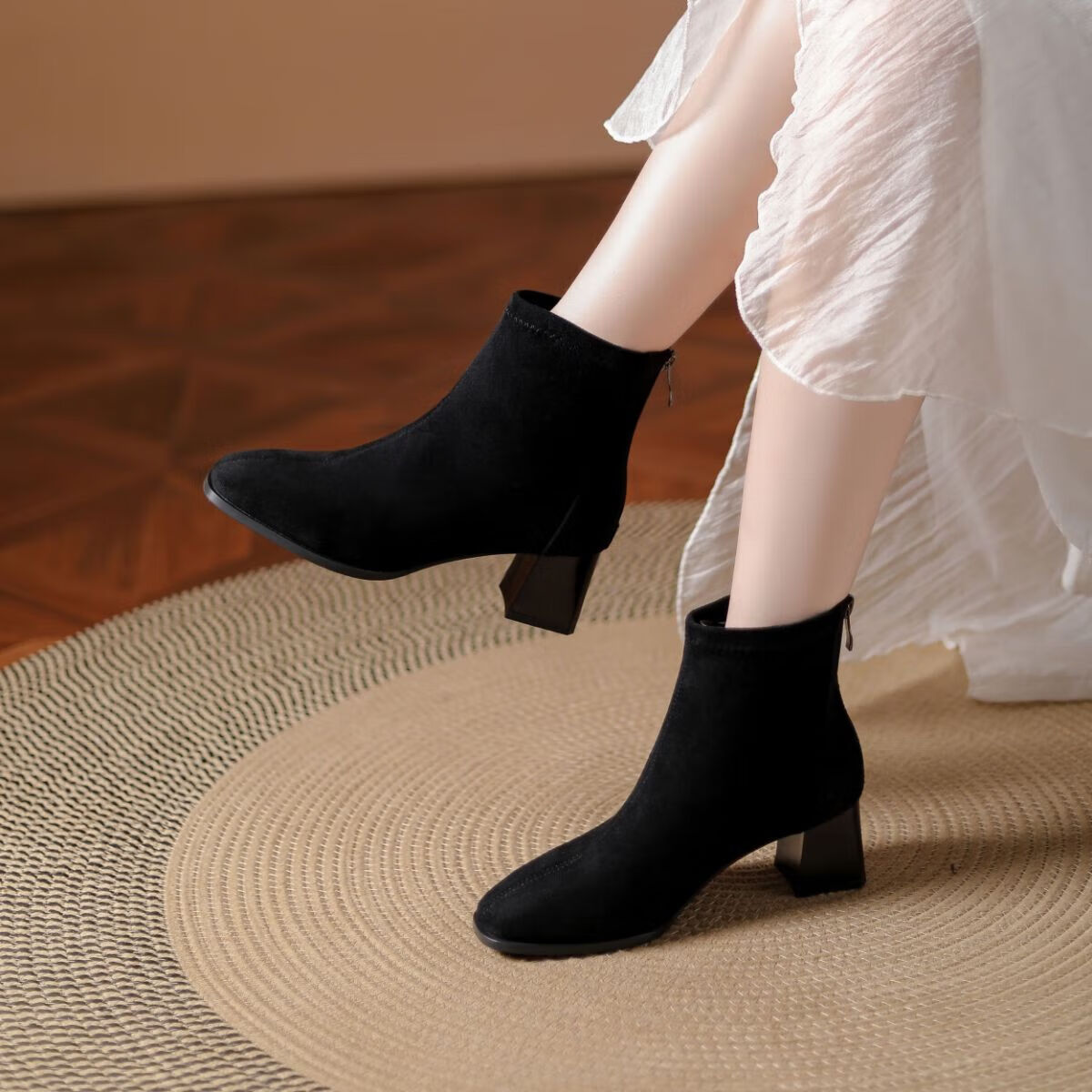 DAPHNE Suede Ankle Boots Women Fashion Simple Martin Boots French Slim High Heel Boots Black 37