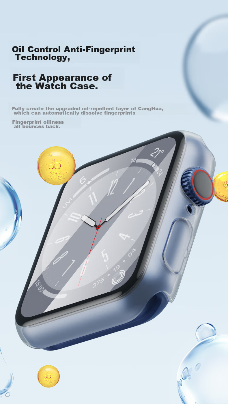 CangHua [Waterproof Anti-Fog] Integrated Protective Case Film for Apple Watch S9/S8/S7, Tempered Glass Screen Protector, Full Coverage Protective Case for Apple Watch, 45mm Black 14