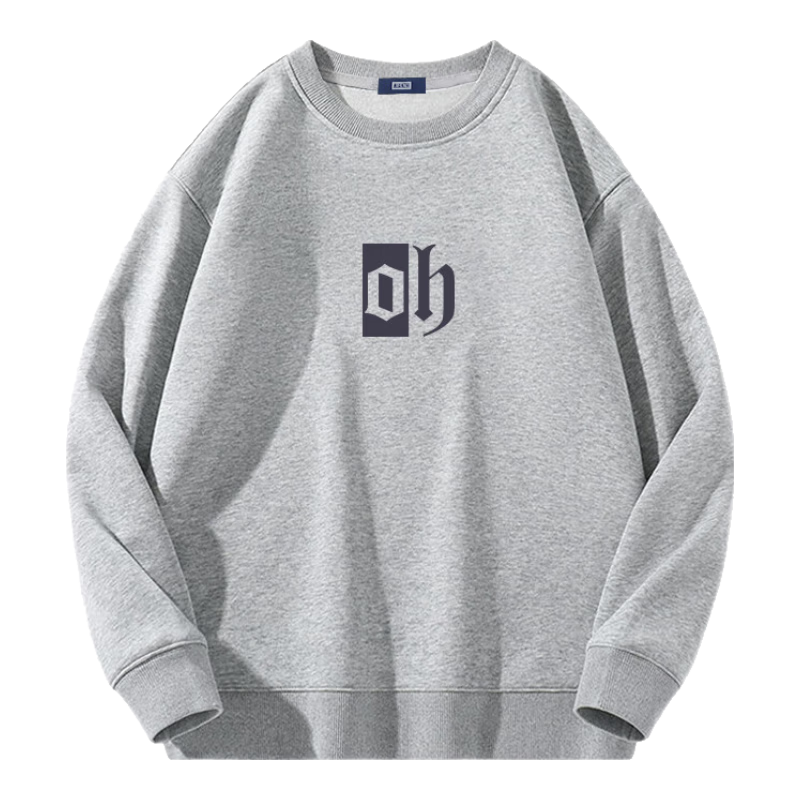 Mianzhi National Trend Brand Men's Sweatshirt, Hong Kong Style Round Neck Versatile Top, Loose Base Layer, Couple Outfit, Gray, 3XL