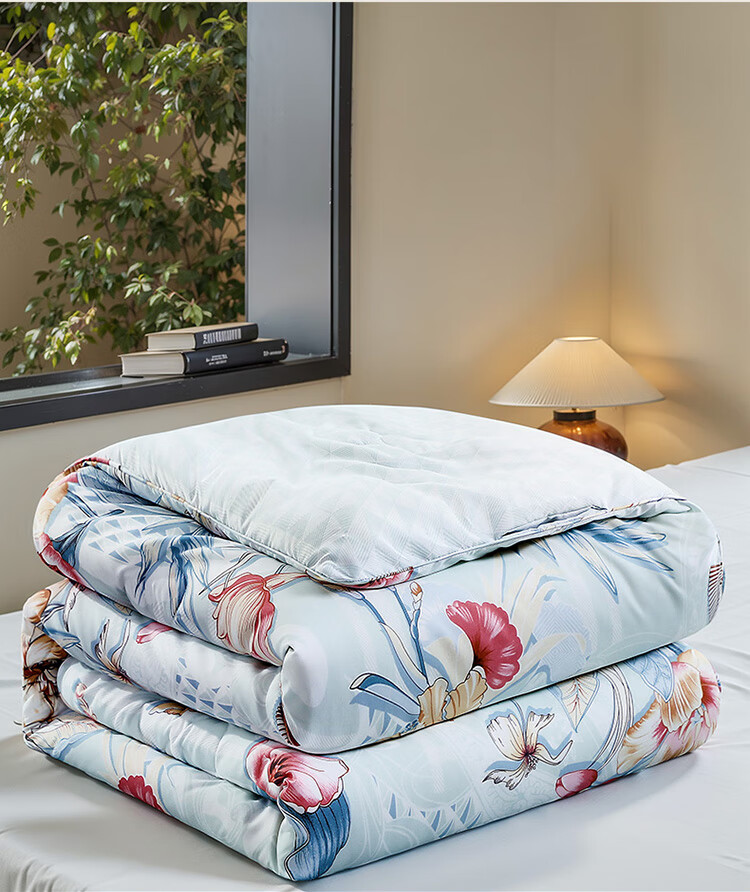FUANNA Yumingshun 100% Silk Comforter for Winter, Single Warm Thick Duvet Insert, 4 Jin (2kg), 152*210cm, Gree 14