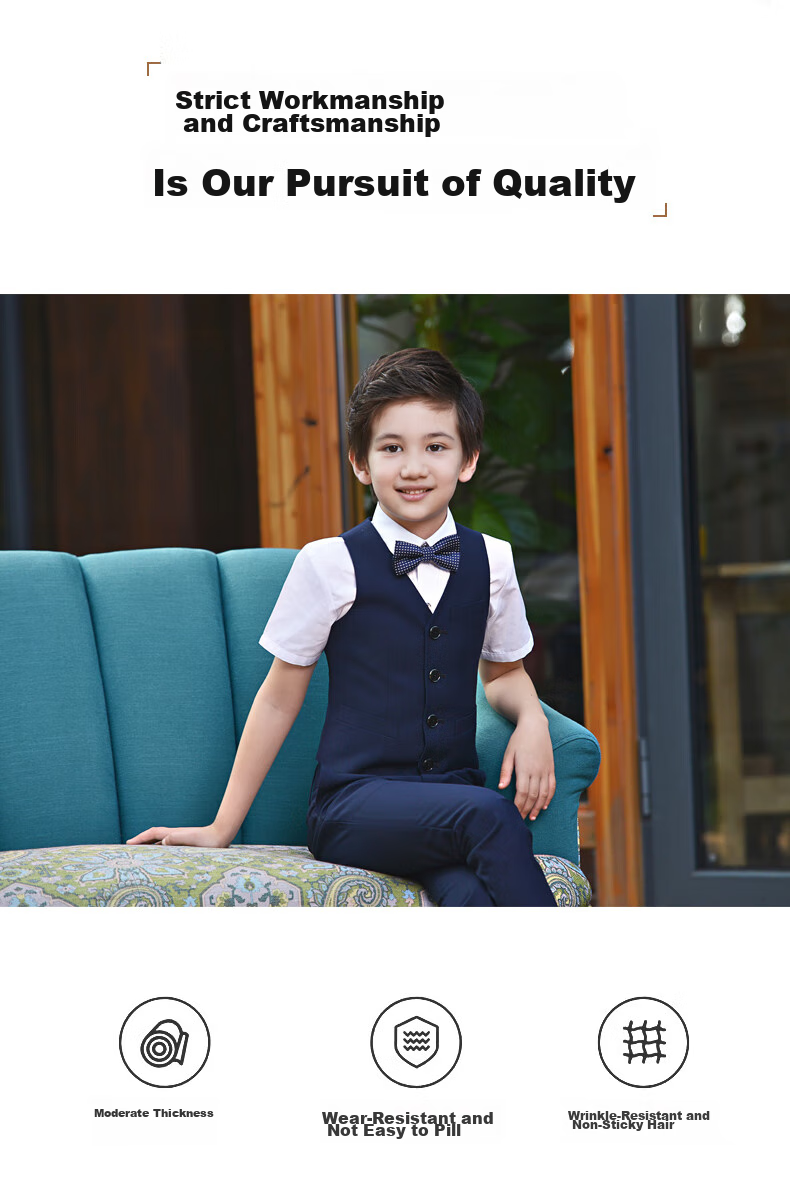 Yinuofang Children's Formal Suit Set, Navy Blue Boys' Vest Suit, Navy Blue Set, 170CM 6