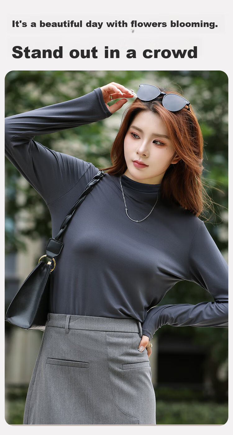 MiiOW Semi-Turtleneck Women's Base Layer Top, Spring And Autumn Inner Wear, Long-Sleeve Slim-Fit High-Elastic Base Underwear, Thin Autumn Top 13