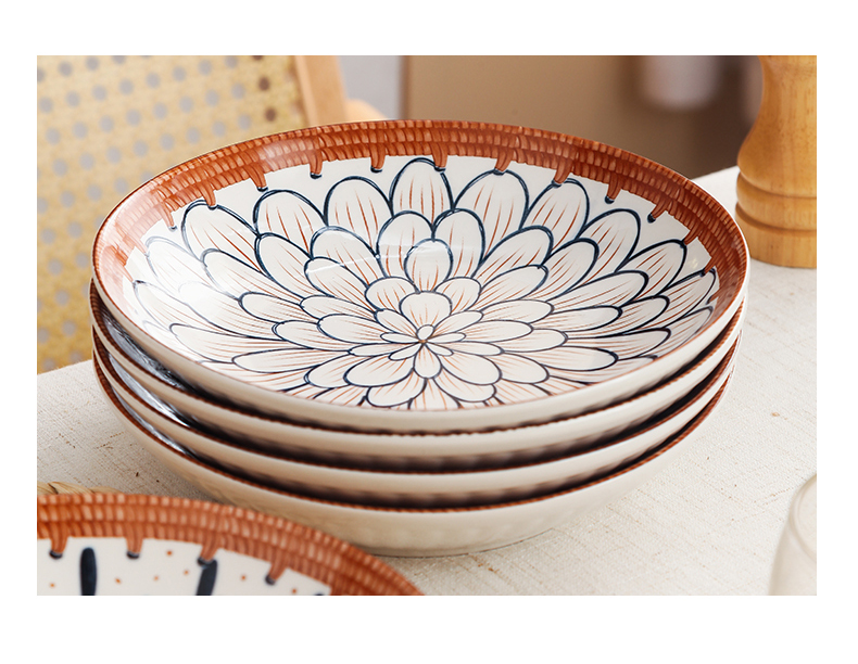 JIWUSENLIN Dinnerware Set, Plates for Home Use, Steak Plate, Western-Style Plate Set, Dish Plate, Dumpling Plate, Random Floral Pattern, 4-Piece Set 12
