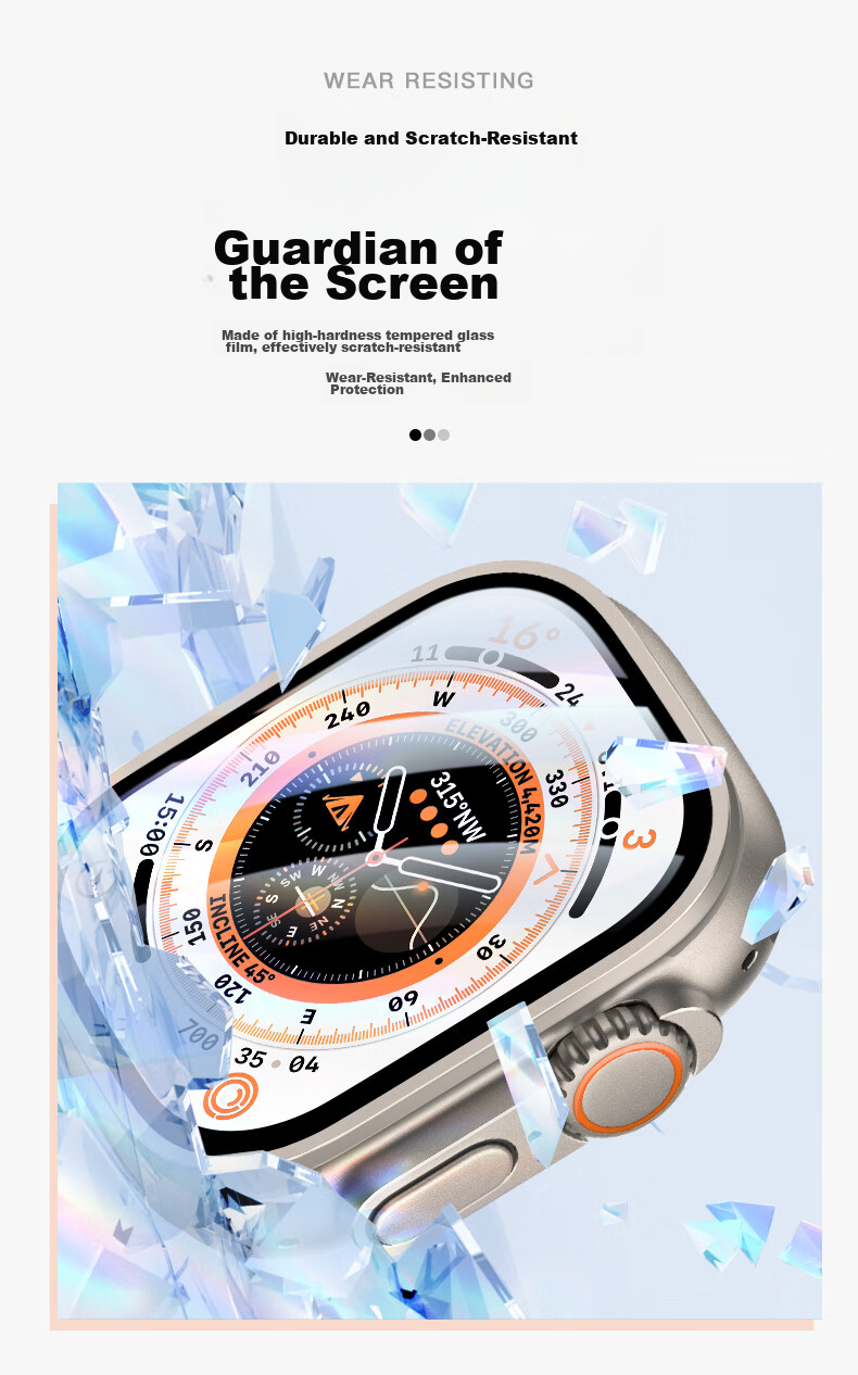 Binghong Compatible with Apple Watch Protective Film Ultra4/3 Tempered Glass Screen Protector for Ultra2/Apple Watch Ultra4/3/2 Frame Film Integrated 49mm 3