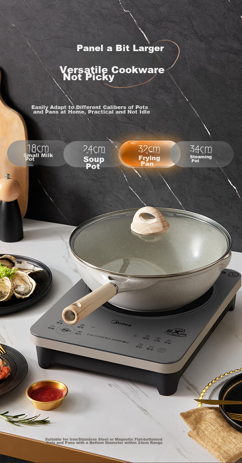 Midea Induction Cooker Ceramic Cooktop Electric Cooker Household High-Power 3500W Electromagnetic Stove Even Heating Integrated Large Panel Cooks Rice Porridge Wear-Resistant Easy-To CL35W7-001 16