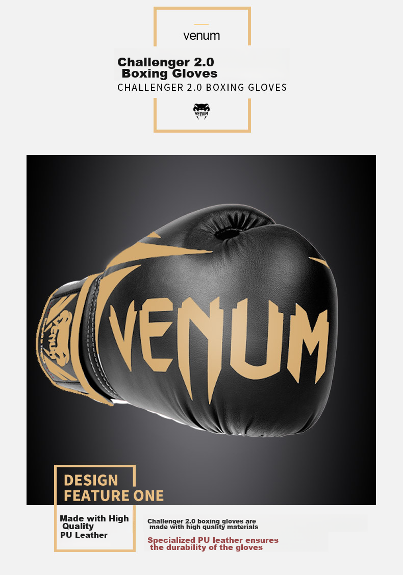 VENUM CHALLENGER 2.0 Boxing Gloves, Training Muay Thai Fighting Gloves, Challenger 2.0, Black And Gold, 12OZ 2