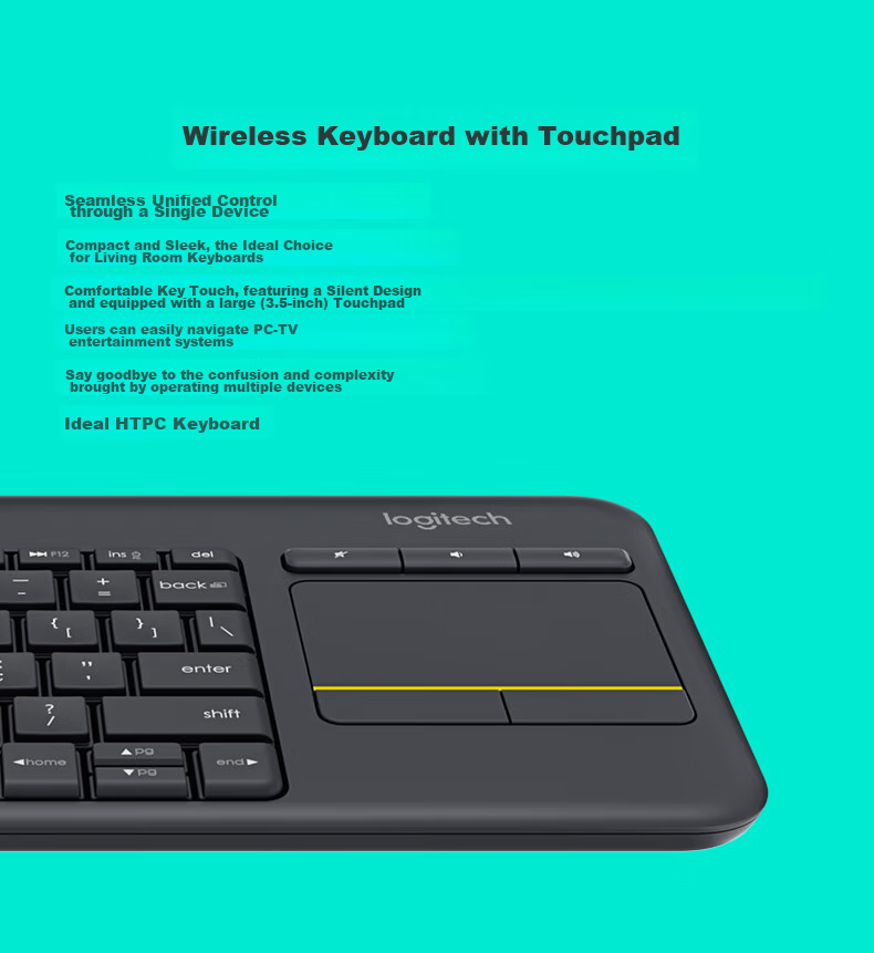 Logitech K400Plus Wireless Keyboard with Touch Control for Android Smart TV, Computer, Laptop Office Use with 2.4G Wireless Receiver, Black [Order Bonus] 5