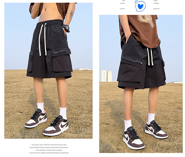I'M DAVID Ice Silk Shorts for Men, Summer Casual Workwear Loose-Fit Five-Point Pants, Thin Mid-Length Trousers, Black, M 14