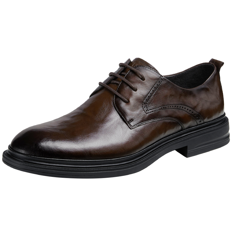 CAMEL Derby Lightweight Comfortable Embossed Cowhide Business Formal Men's Leather Shoes, GE12235360, Brown, Size 41