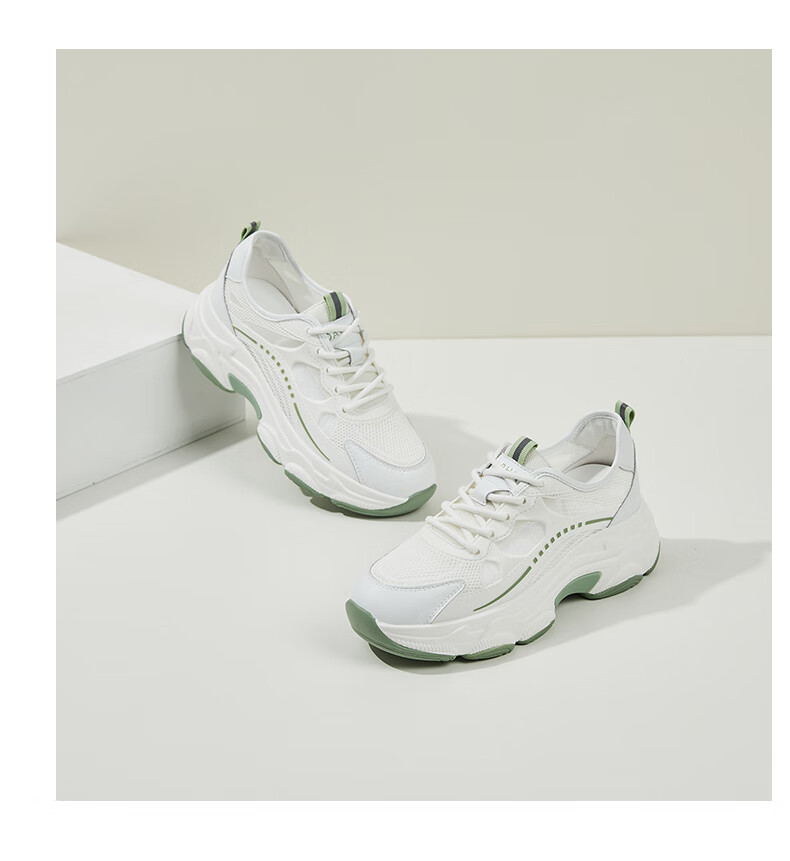 DAPHNE Women's Versatile Sports Casual Shoes, Breathable Mesh Upper, Lightweight Comfortable Thick-Soled Dad Shoes, White Silver, Size 34 19