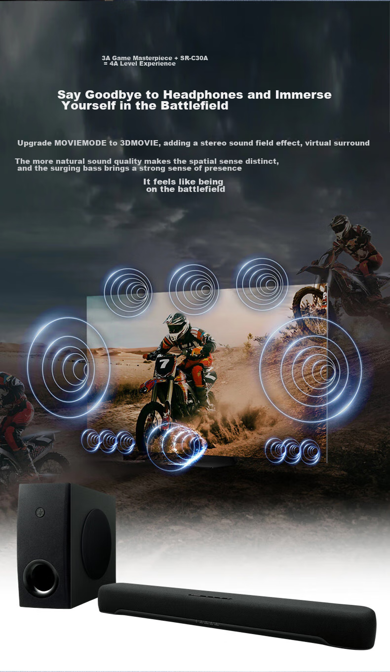 YAMAHA SR-C30A Virtual 5.1 Channel Soundbar, Computer Speaker, Bar Speaker for Home TV, Gaming Speaker 2