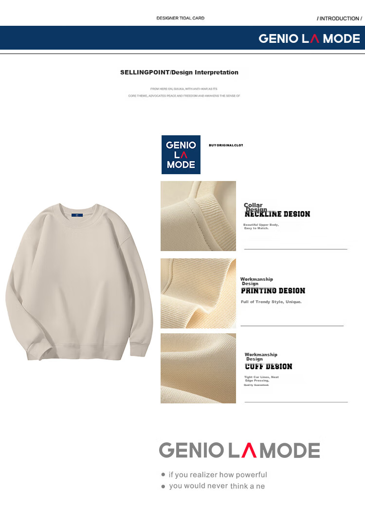 GENIOLAMODE Men's Sweatshirt, Japanese-Style Solid Color Casual Round Neck Pullover Top, Loose Comfortable Versatile Long Sleeve 5