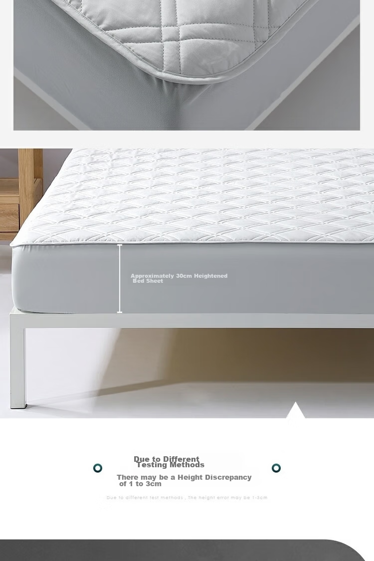 Shuixingjiafang Bed Protector, Antibacterial And Anti-Mite Protective Pad, Thin Mattress Cover, Full Encasement Protector, for 1.5-Meter Bed, Light Gray Color 12