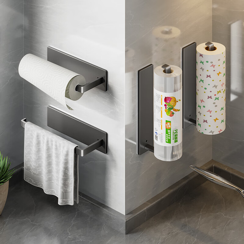 Huxiansen Kitchen Paper Towel Holder, No Drilling Required, Cabinet Roll Paper Rack, Storage Shelf, Kitchen Paper Towel, Plastic Wrap, Cloth Storage, Hanging Rack
