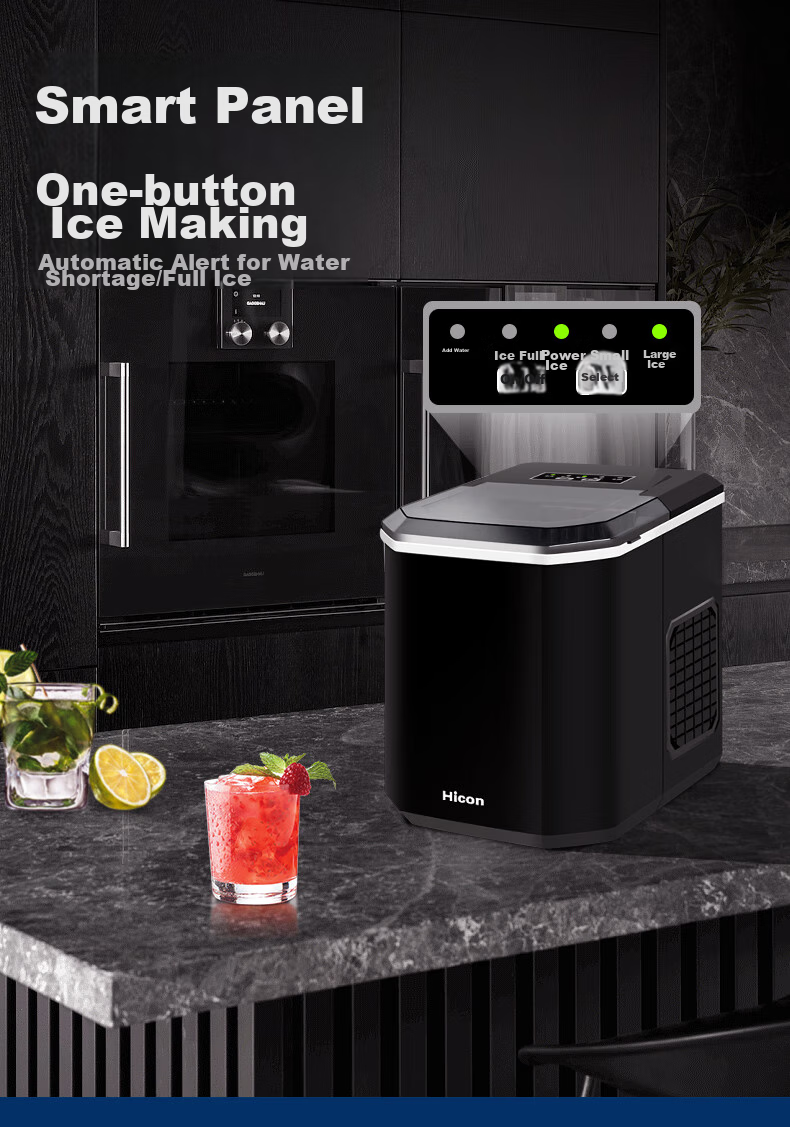 Hicon Ice Maker for Home Use, Small Dormitory Ice Machine, 15KG Bullet Ice, Automatic Cleaning, UV Disinfection + Antibacterial Inner Tank, Home Use Handheld Ice Maker, Ice Cube Maker 13