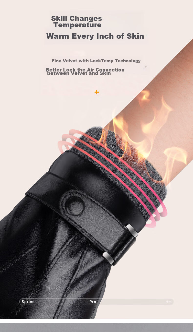 RED DRAGONFLY Genuine Leather Gloves for Men, Winter Riding Warm Motorcycle Driving Fleece-Lined Thickened Touchscreen Compatible Windproof Sheepskin Gloves 8