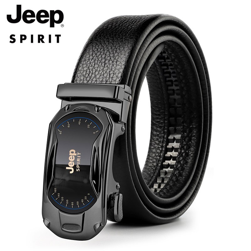 JEEP SPIRIT Men's Automatic Buckle Belt, Top-Grain Leather Business Trouser Belt, Casual Leather Belt Gift Box Set for Me