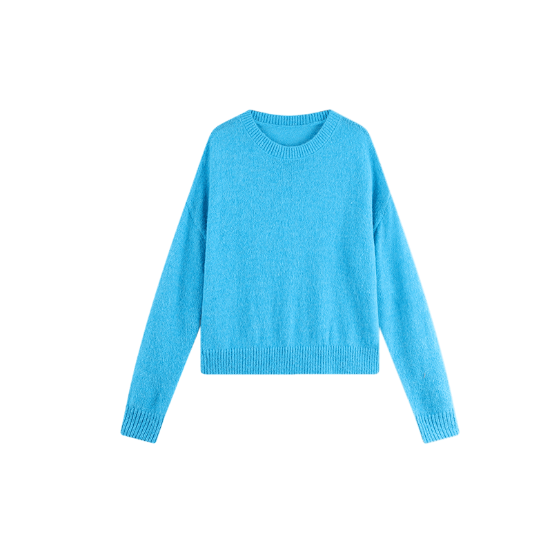 Dme [Blue Coastline] Brightening Basic Loose Pullover, Lazy Lightweight Spring And Autumn Knit Sweater for Wome