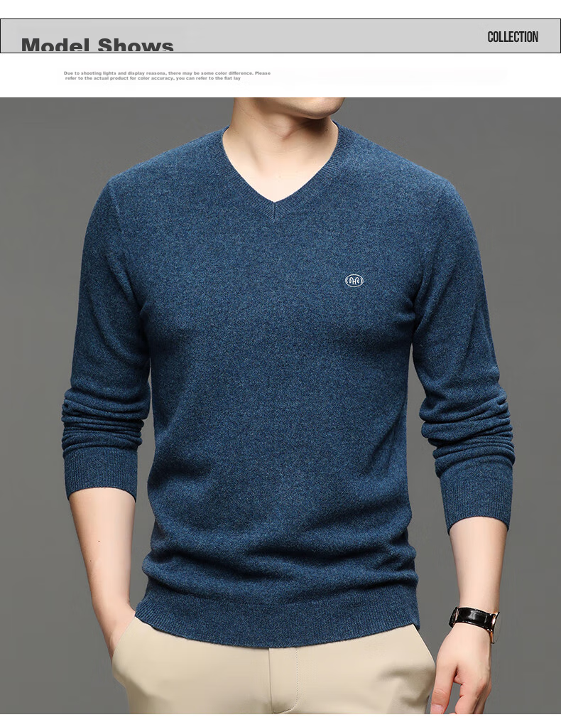 Hengyuanxiang Men's Thick 100% Pure Wool Sweater, Autumn And Winter Solid Color Casual Base Layer Knit Pullover for Young And Middle-Aged Me 23