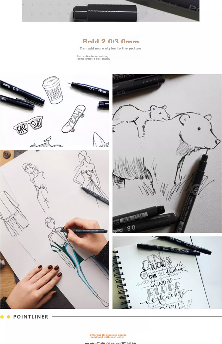 Pentel 0.05mm Water-Based Drawing Needle Pen, Art Drawing Outlining Pen, Comic Design Line Pen S20P-05A 5